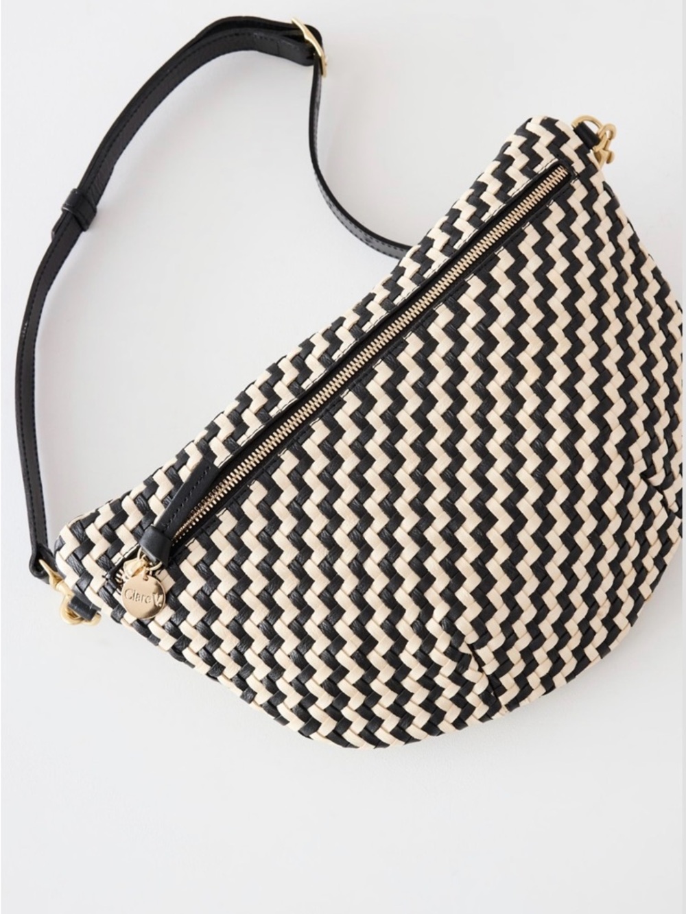 Clare V. Grand Fanny Black & Cream Woven Crossbody Bag